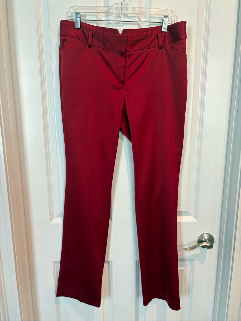 Express Design Studio The Editor Trousers Red Satin Flare Pants 12R